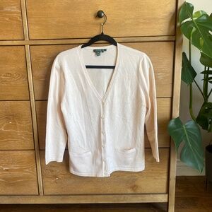 LAUREN RALPH LAUREN Women's V-Neck Silk Blend Cardigan, Cream, Size Large